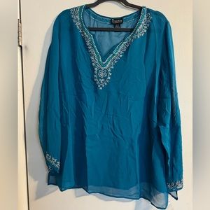NWOT NY collections Women’s Sheer Top in Teal/Blue size 1X